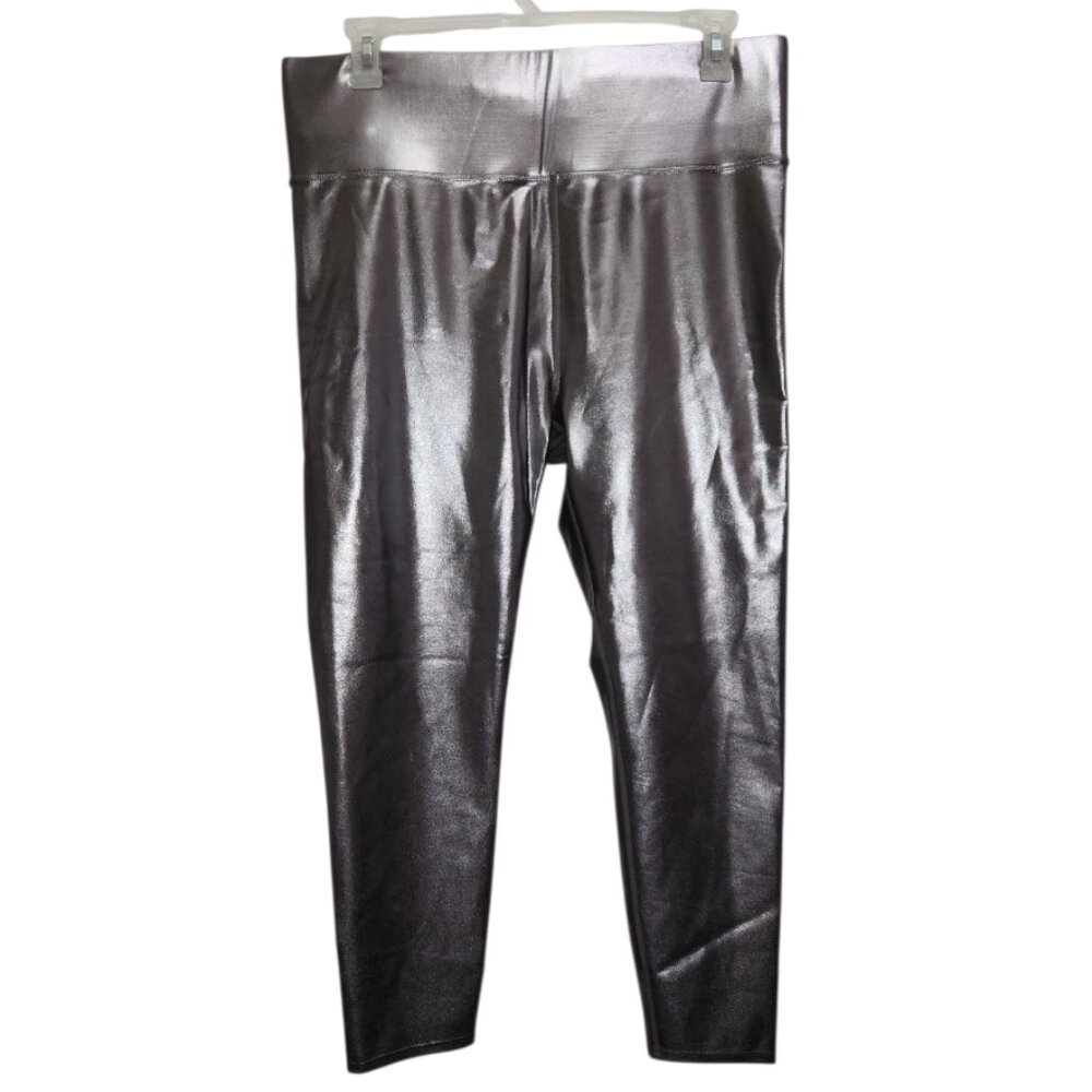 Knix Metallic Silver Crop Leggings Womens XXL 2XL High Rise Stretch Edgy K12D